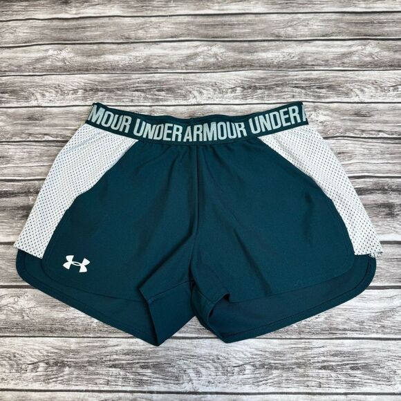 Under Armour Women's Loose Heatgear Athletic Short Shorts Teal White S SM Small - Picture 9 of 10